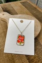 ceramic painted pendant necklace red flowers