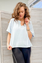 Relaxed knit tee with contrast stitch details blue