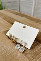 gold and crystal hoop and dangle earrings trio set