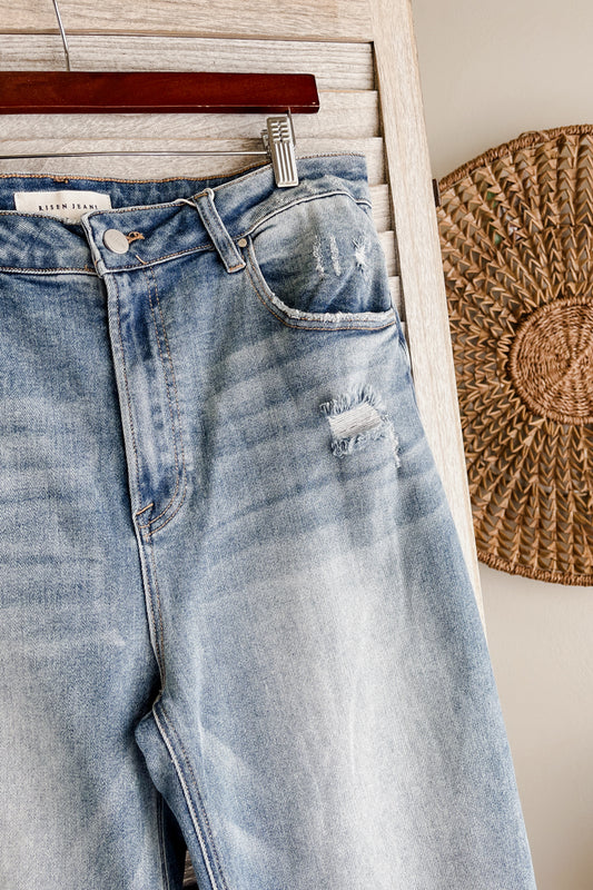 PLUS Frayed Hem Wide Leg Jeans