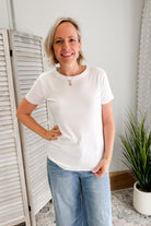 Women's ribbed tee with curved hem white