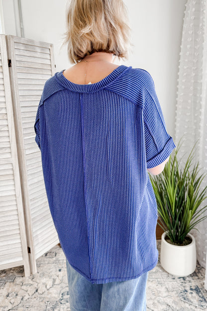 Flowy Ribbed V-Neck Top