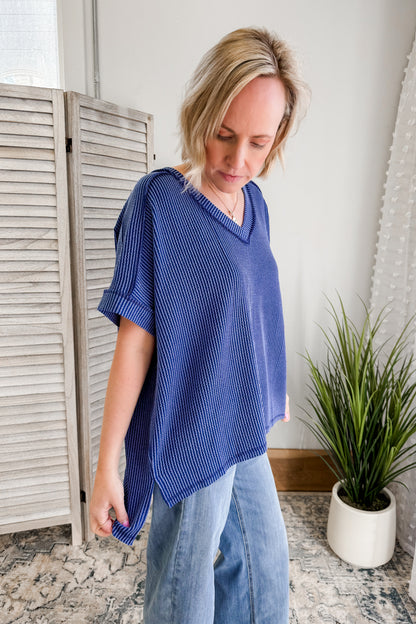 Flowy Ribbed V-Neck Top