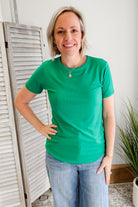 Women's ribbed tee with curved hem green