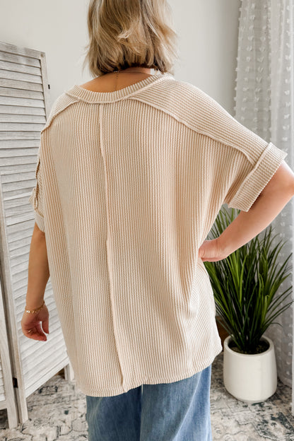 Flowy Ribbed V-Neck Top