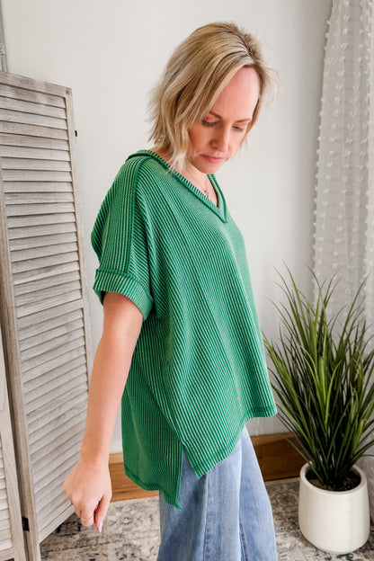 Flowy Ribbed V-Neck Top