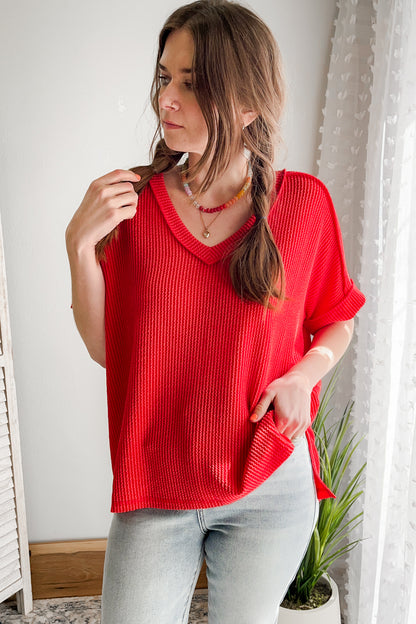 Flowy Ribbed V-Neck Top