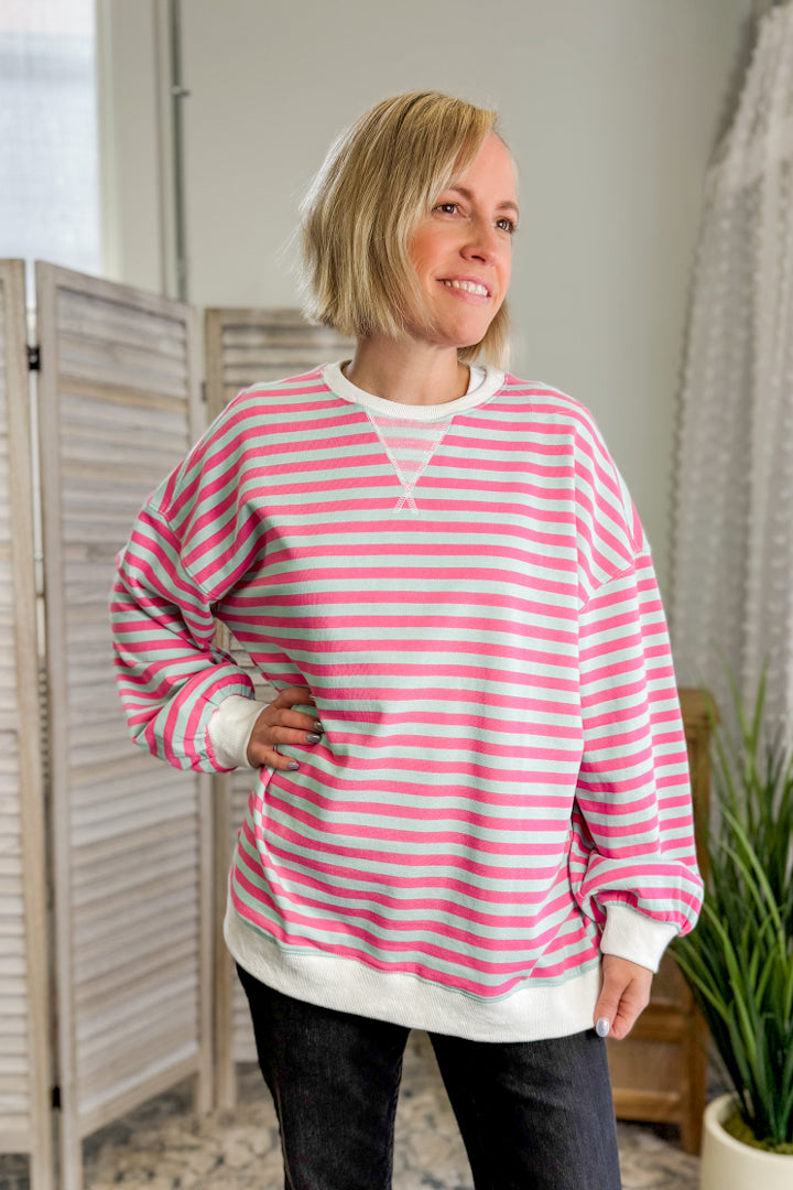 Women's oversized striped sweatshirt lime