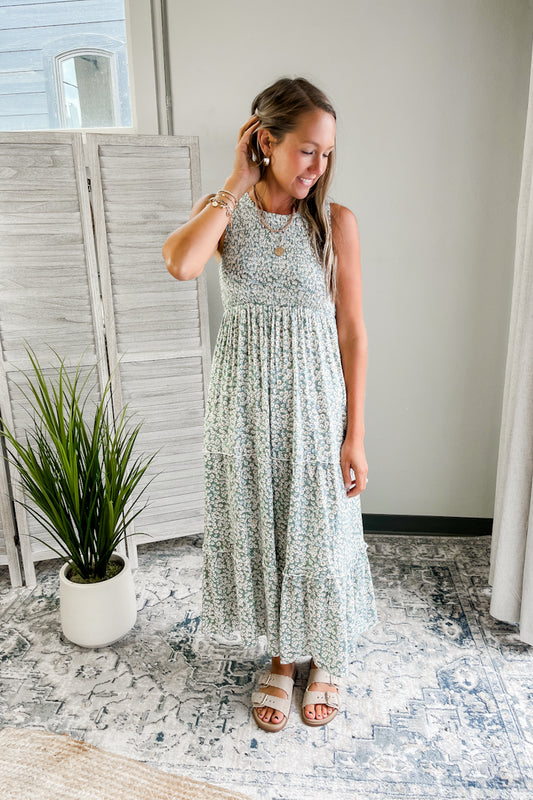 Sleeveless Smocked Floral Dress