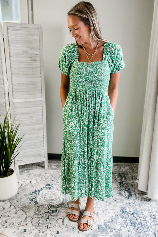 Green Tiny Floral Dress