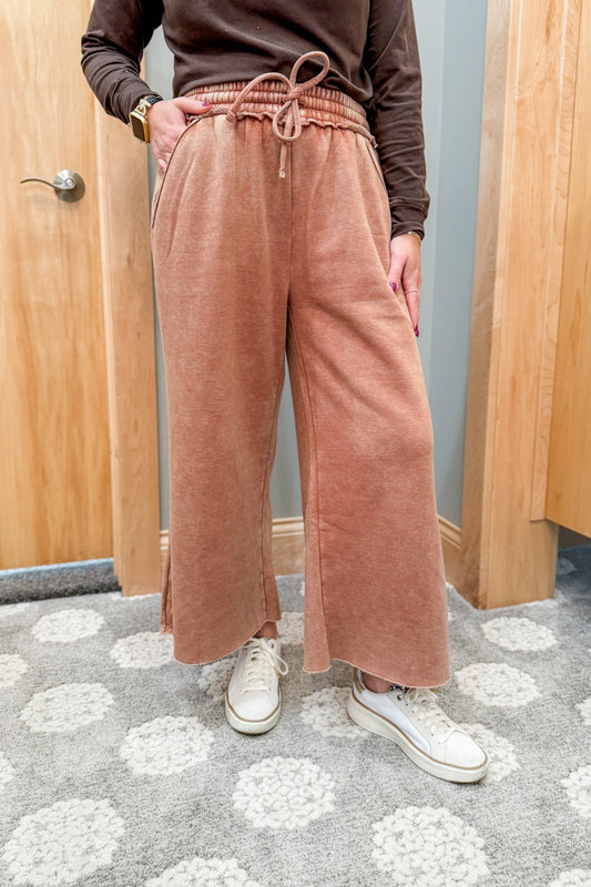 Acid Wash Fleece Palazzo Pants