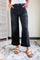 A high rise elastic waist denim pant for women black