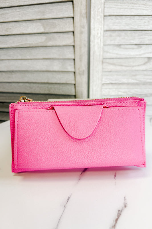 wallet with zip change pocket and wristlet strap pink