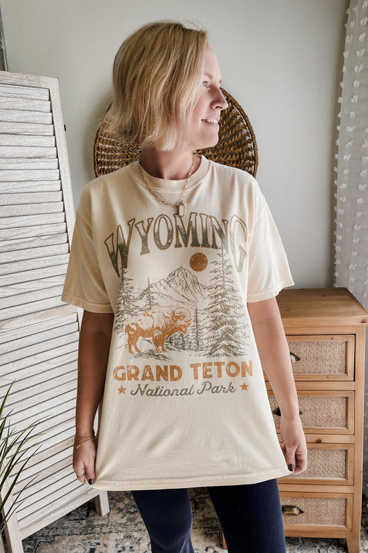 womens wyoming graphic tee grand teton t-shirt ivory