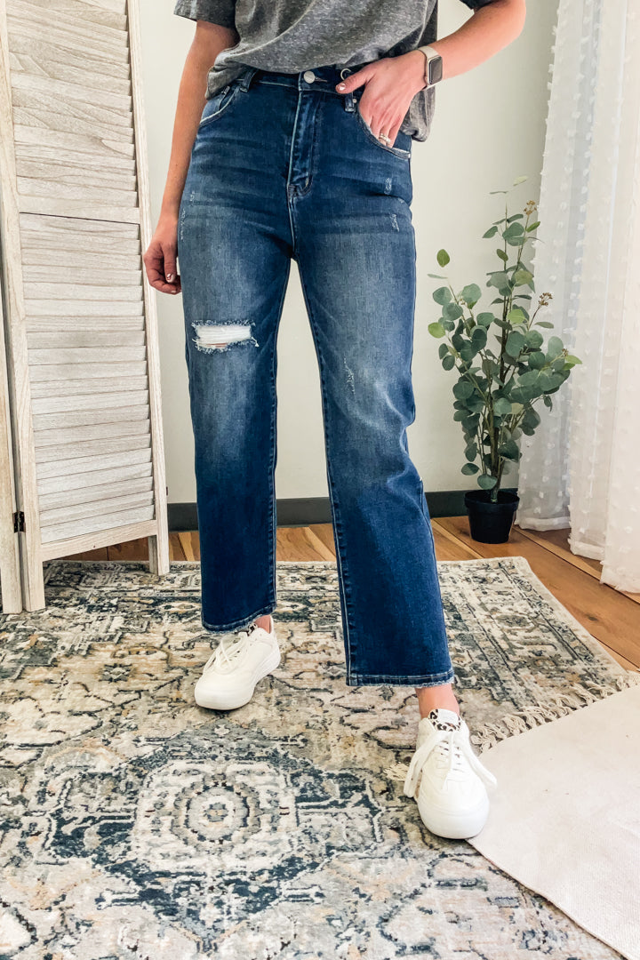 womens high rise straight leg stretchy distressed denim risen jeans 