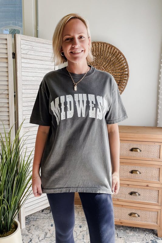 womens charcoal grey short sleeve midwest graphic tee