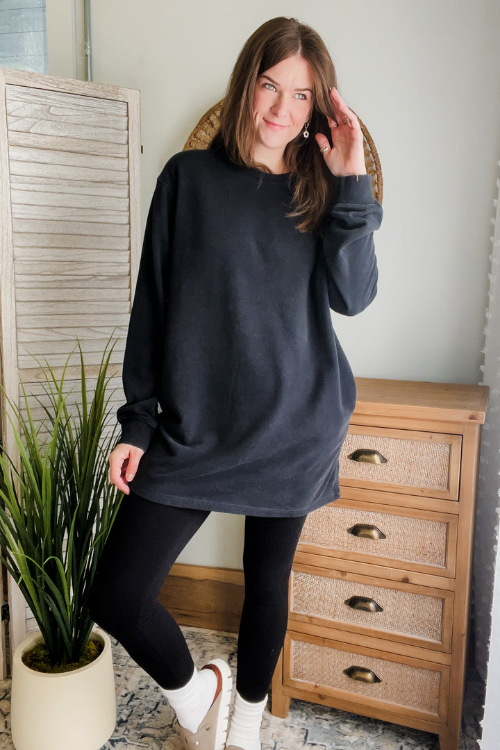 womens long sweatshirt with pockets tunic fall style black