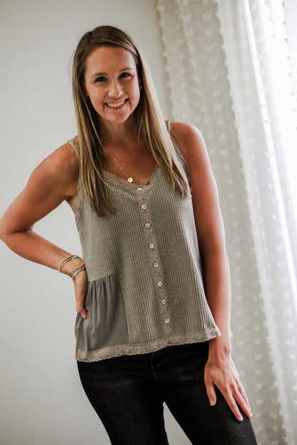 womens mocha brown lace tier button cami  tank