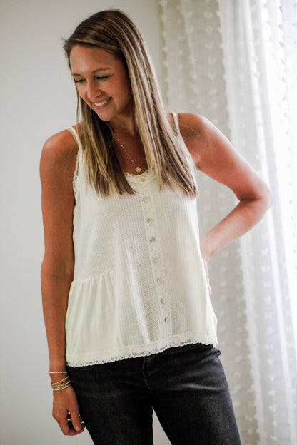 womens white lace tier button cami  tank