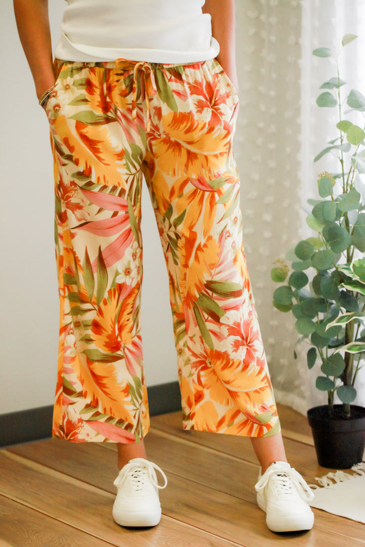 womens tropical floral crop wide leg pant summer soya concept