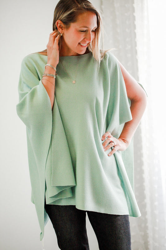 womens knit shawl top green