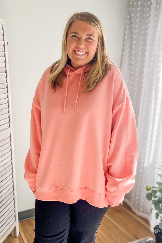 womens oversized soft hooded sweatshirt coral pink