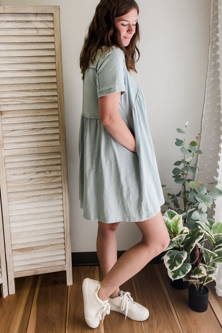 Raw Hem Button Dress