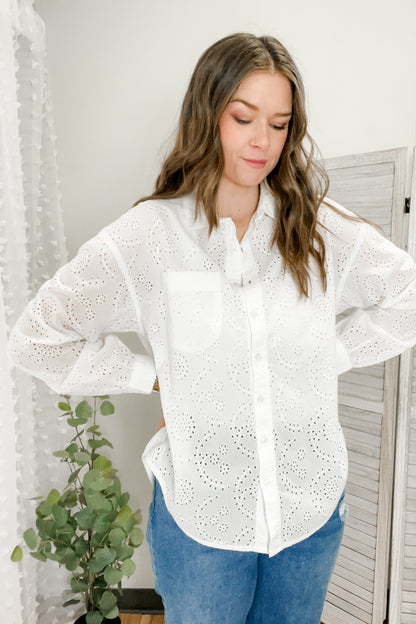 womens eyelet white button shirt JAG spring