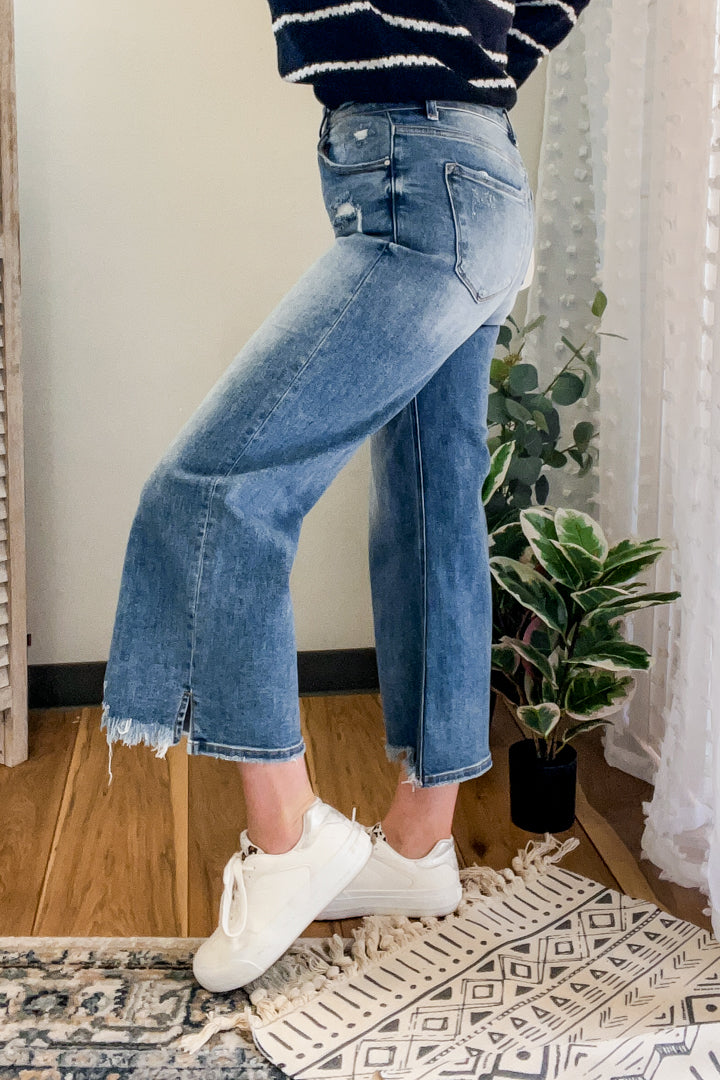 Frayed Hem Wide Leg Jeans