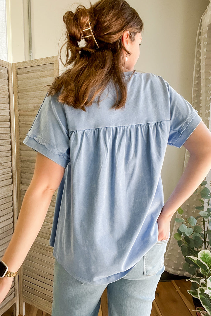 Raw Hem V-Neck Top