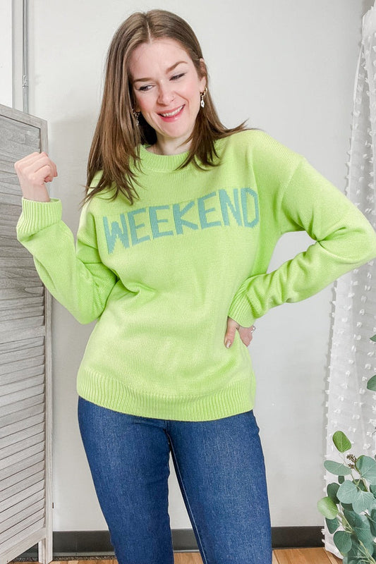 womens lime green weekend graphic sweater knit