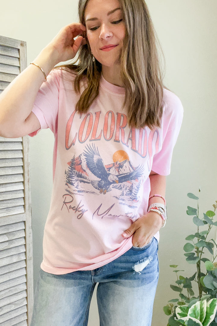 womens pink colorado rocky mountain graphic tee