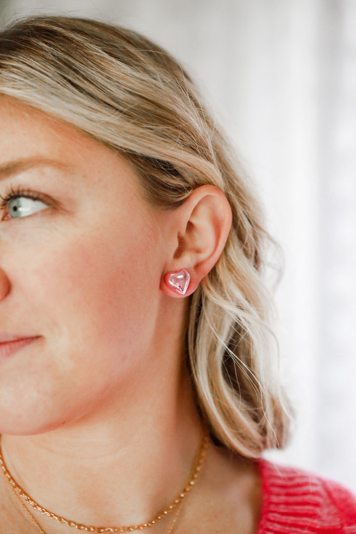 pink metal heart earrings