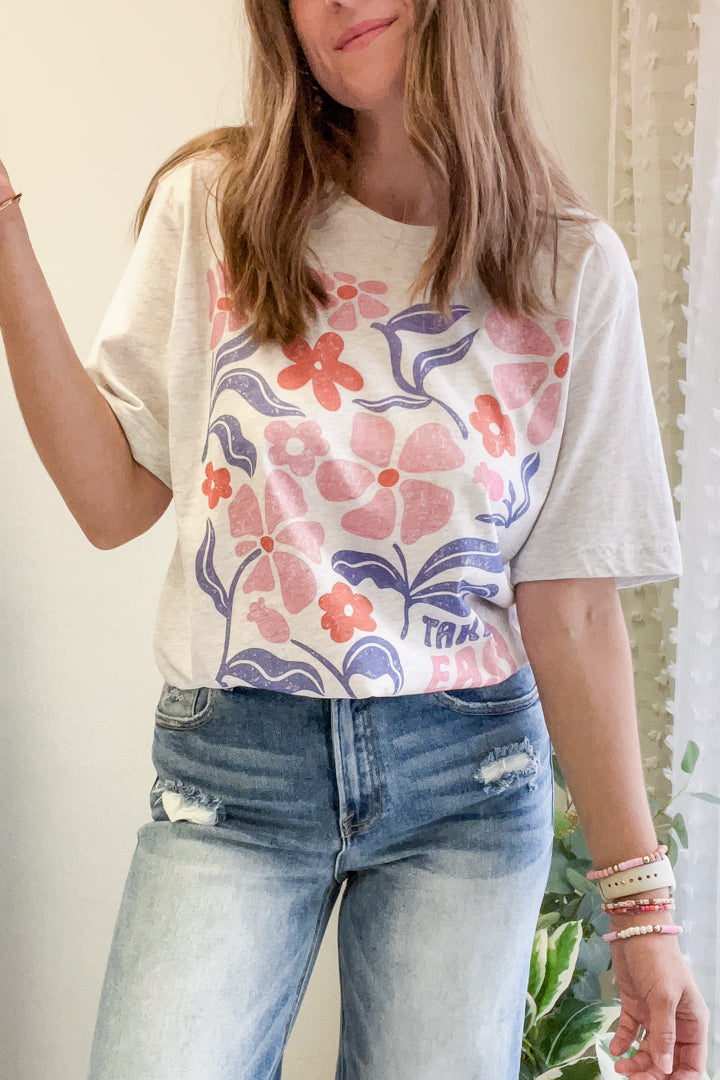 womens grey take it easy graphic floral tee