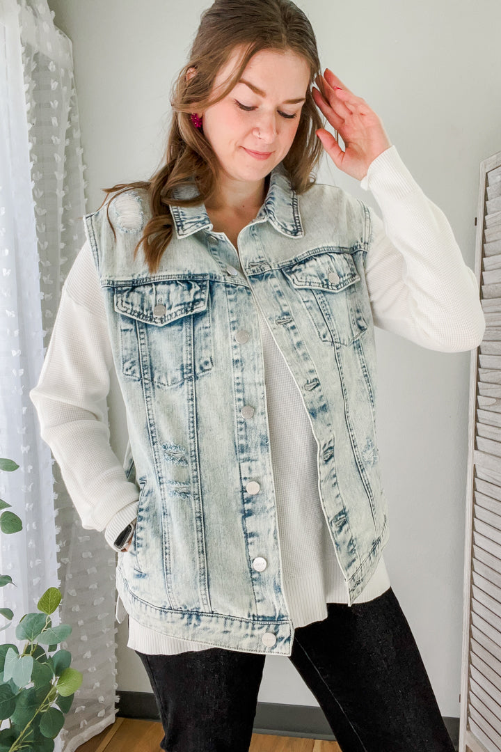 womens light wash denim vest risen