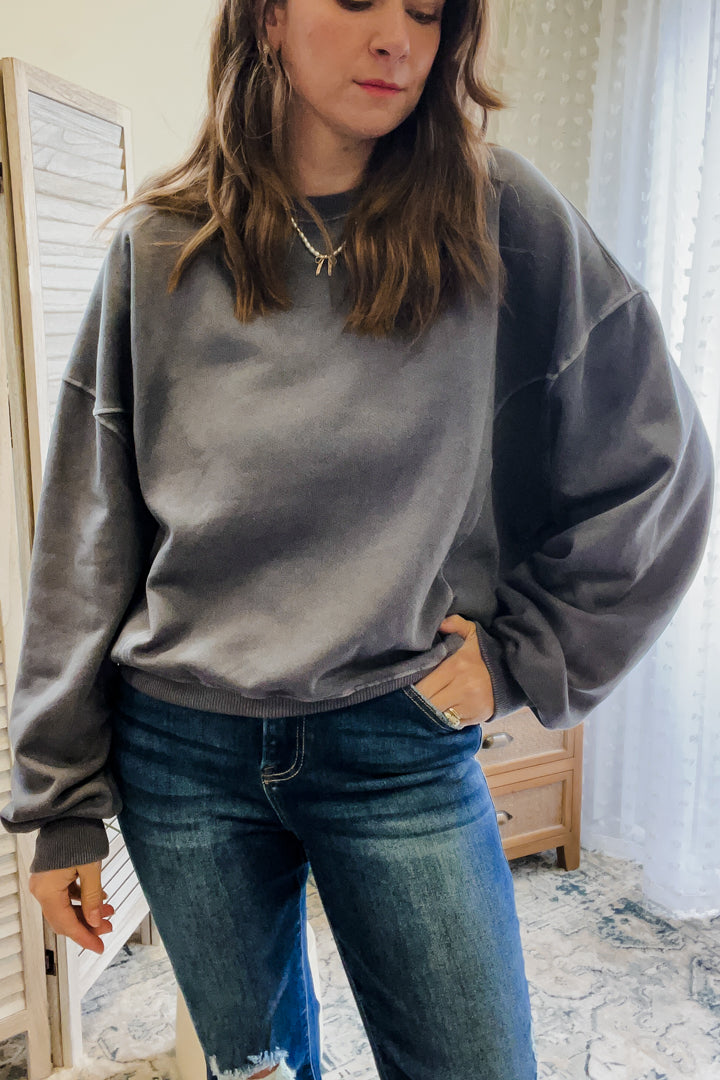 womens oversized mineral wash sweatshirt slate