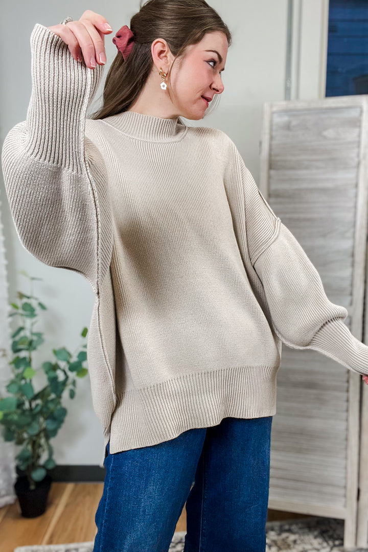 womens taupe beige mock neck oversized sweater free people dupe