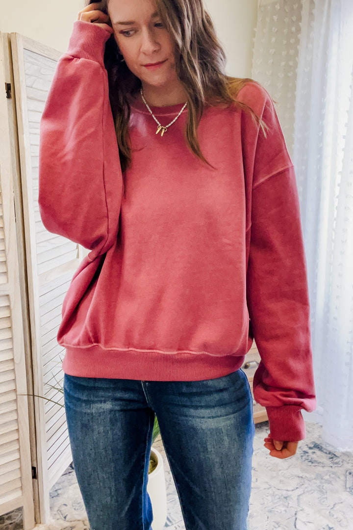 womens oversized mineral wash sweatshirt pink