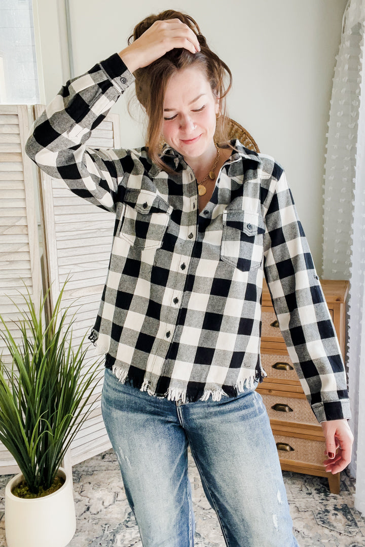 womens buffalo plaid white black shirt fall cotton