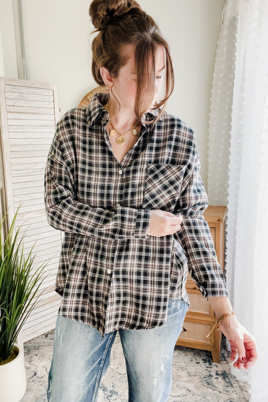 womens black plaid oversize shirt fall 