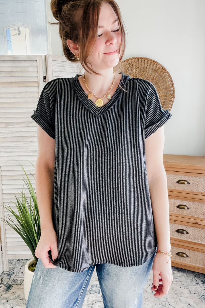 Ribbed V-Neck Top