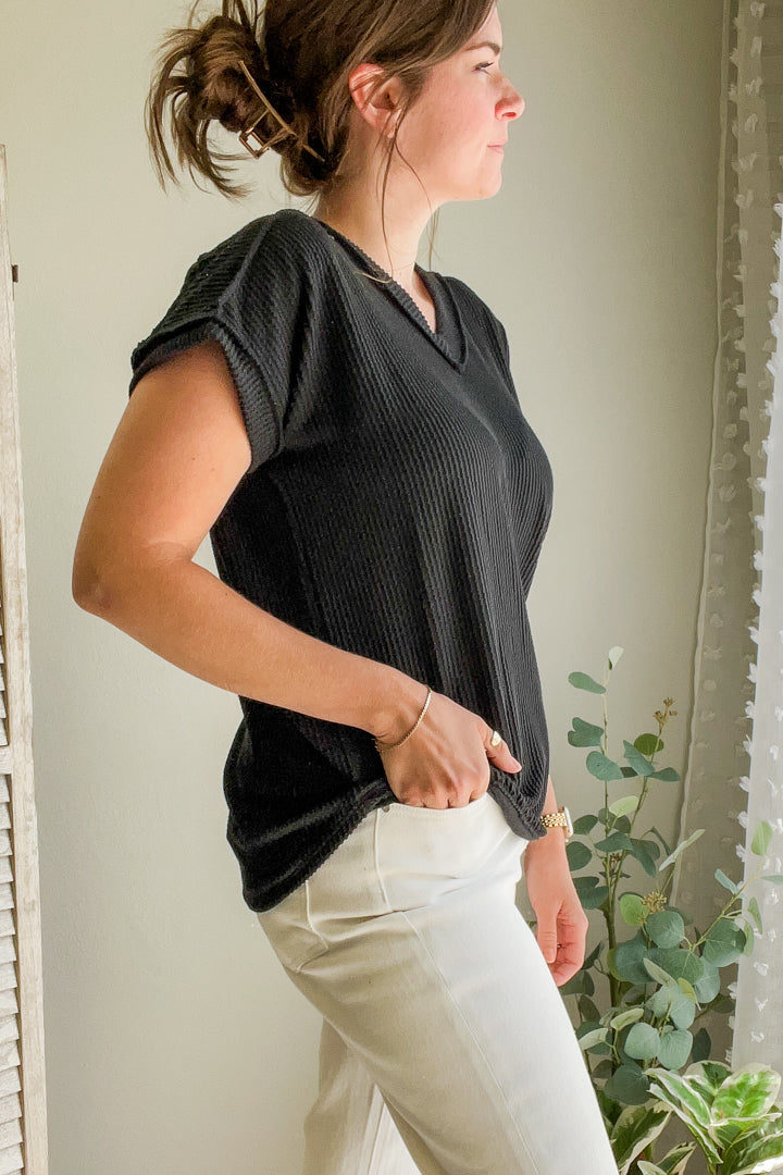 Ribbed V-Neck Top