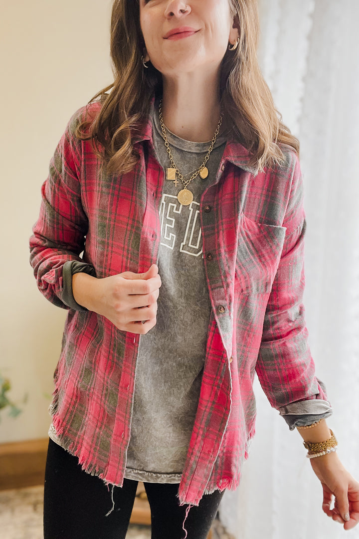 womens plaid flannel shirt red grey fall