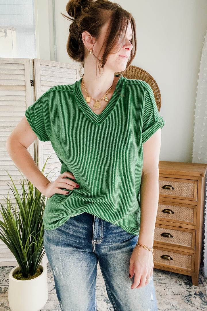 Ribbed V-Neck Top