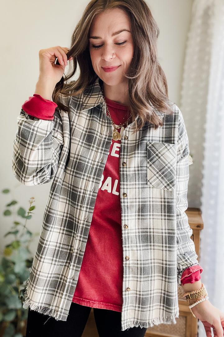 womens plaid ivory grey flannel shirt fall