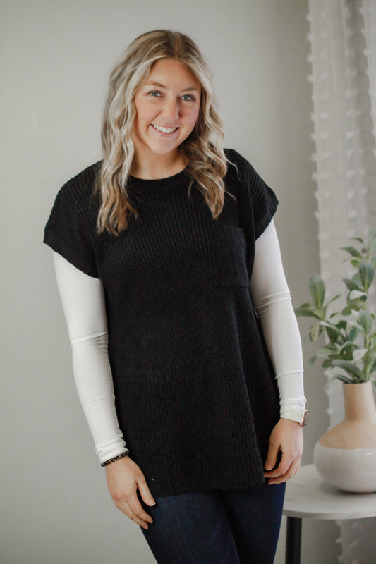 womens black knit sleeveless sweater