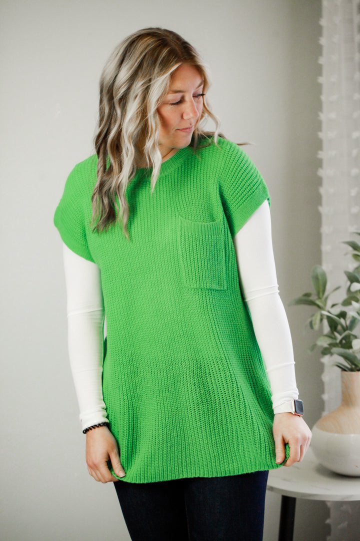womens green knit sleeveless sweater
