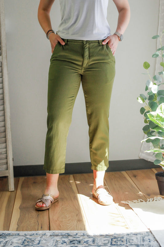 womens olive green mid-rise canvas chino JAG Jeans