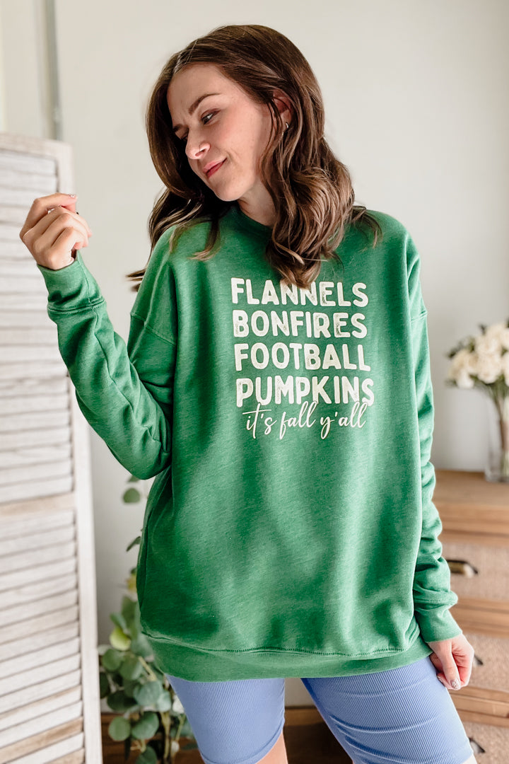 womens fall graphic sweatshirt fall y'all green