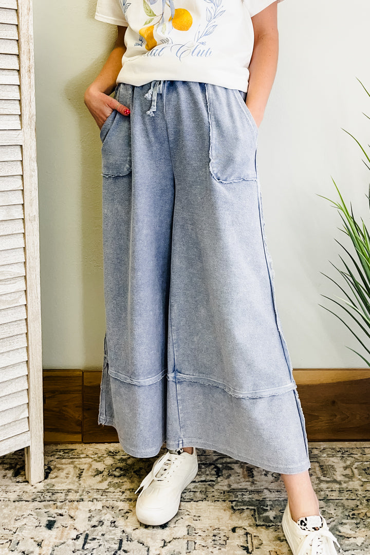 web-womens blue wide leg lounge pants drawstring